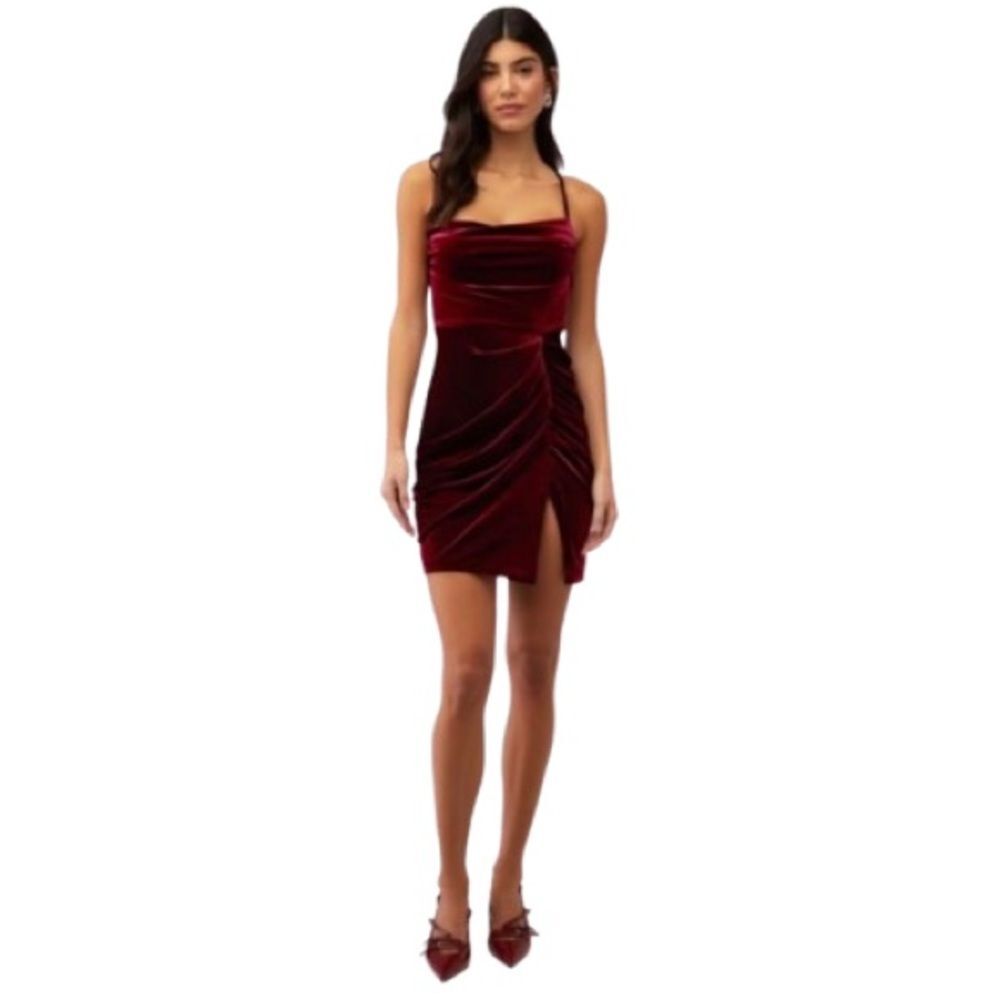 Amanda Uprichard Jasalina Mini Dress Medium Burgundy Velvet Draped Ruched